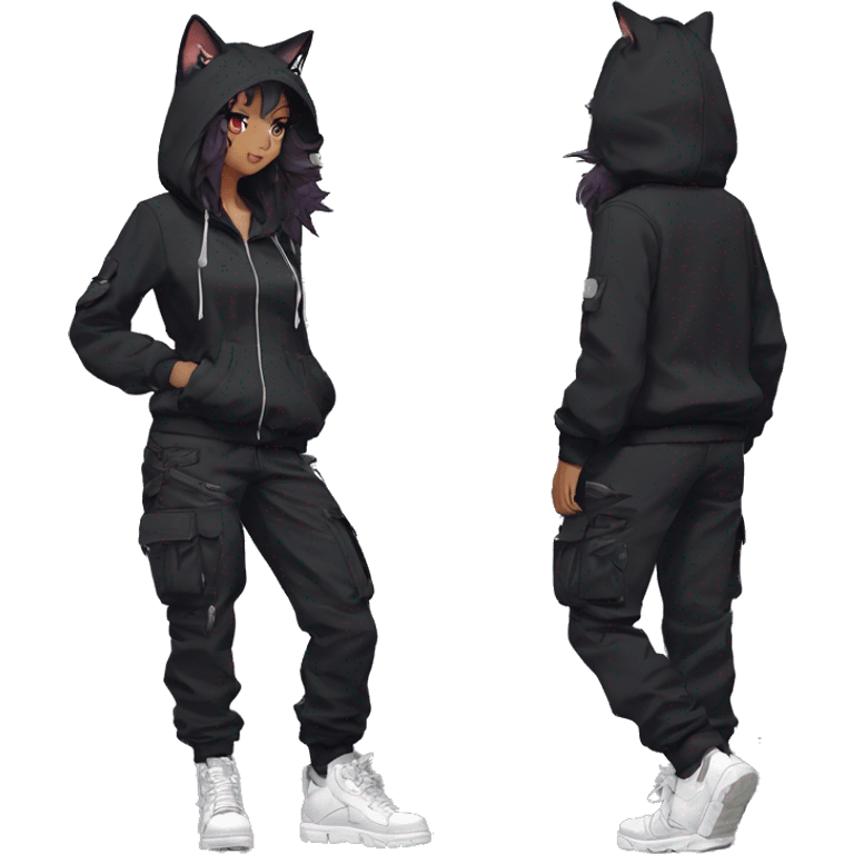 Edgy Anthro cool beautiful pretty anime dark cat-Pokémon-fursona techwear cargo pants hoodie emoji