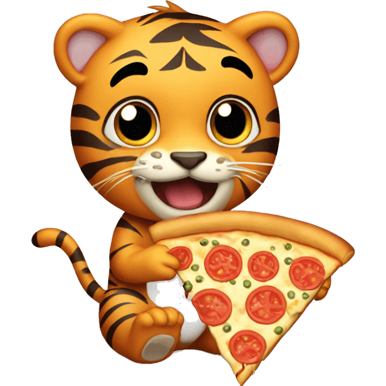 cute tiger eating pizza  emoji