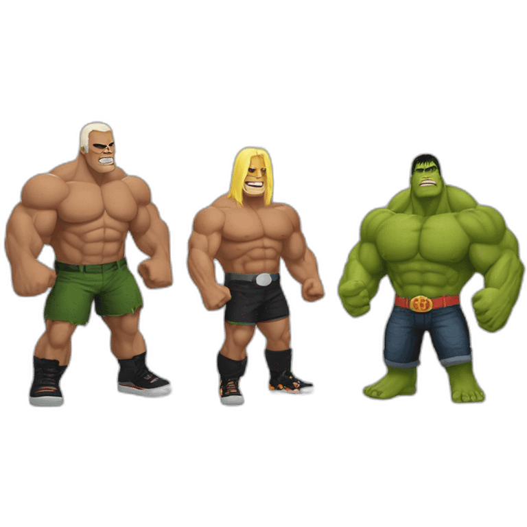 hulk with hulk hogan and the rock and jon cena  and george from rampage emoji