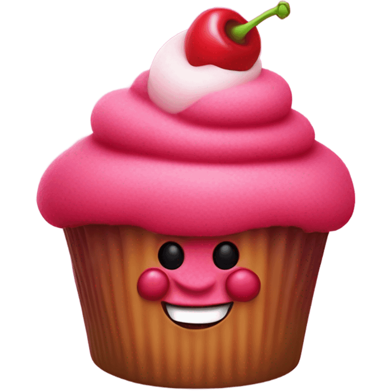 Raspberry and cherry anthropomorphic cupcake skateboarding over a river valley  emoji