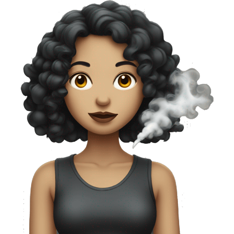 girl with black curly hair doing a smoke ghost  emoji