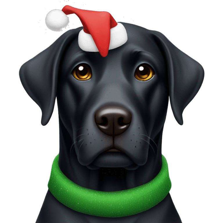 Black lab wearing a Christmas hat emoji