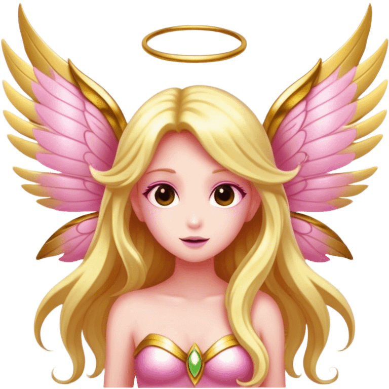 big wings, sun, gold, pink , Beautiful, fairy, long hair emoji