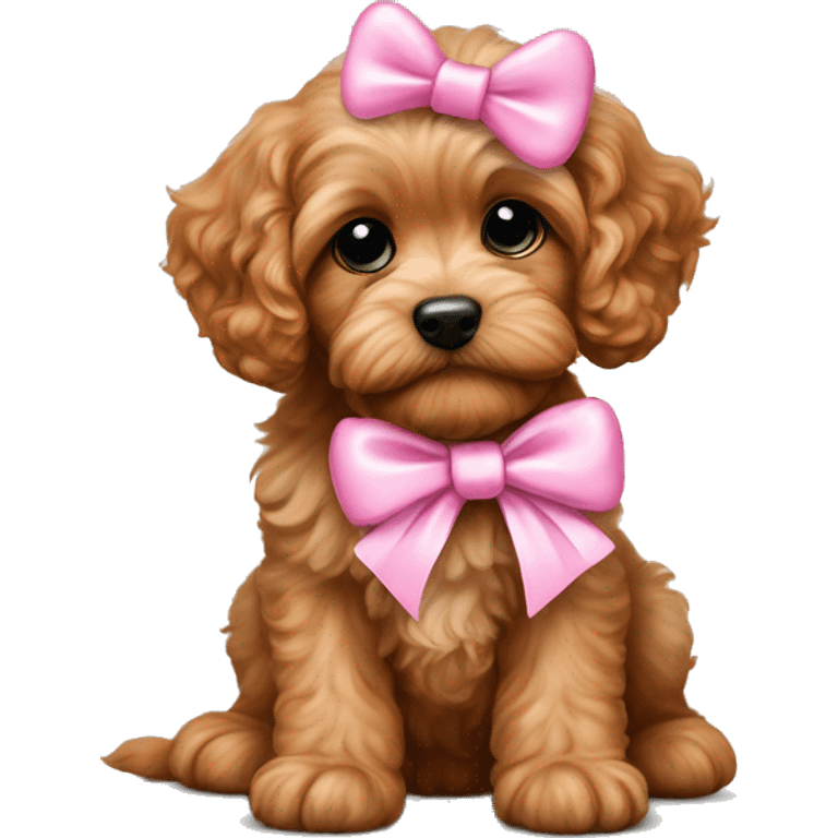 adorable cavapoo puppy with pink bow emoji