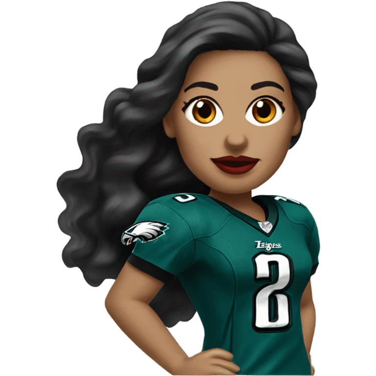  White skin female dark hair red lips wearing Philadelphia Eagles jersey emoji