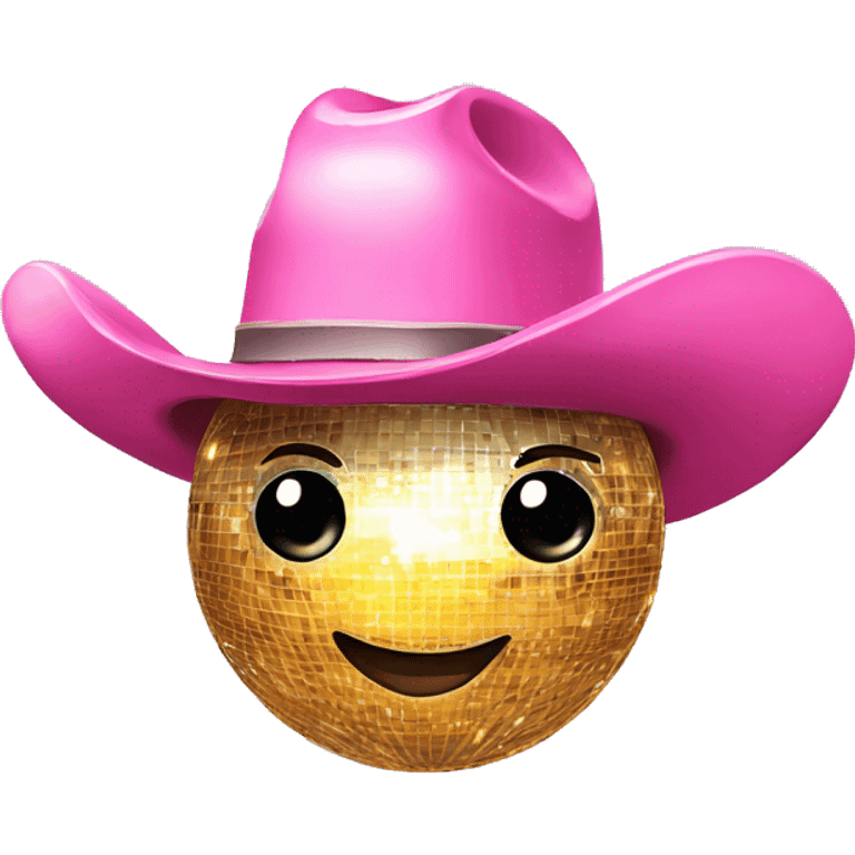 Disco ball wearing pink cowgirl hat emoji