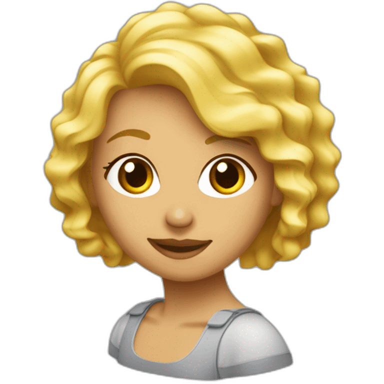 chica de pelo ondulado rubia en la computadora emoji