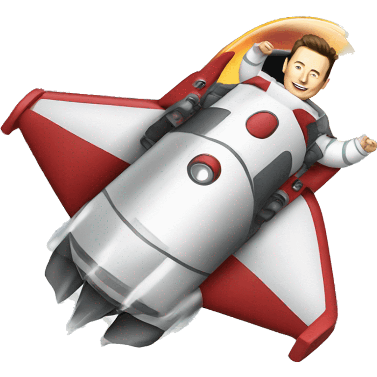 Elon Musk riding on top of a flying space rocket emoji