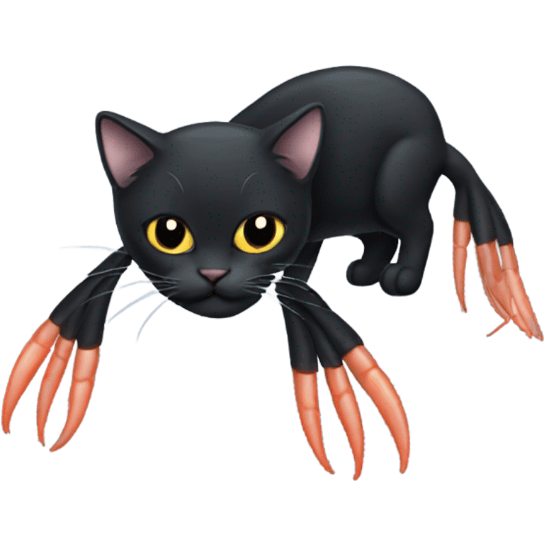 black cat in the body of a shrimp emoji