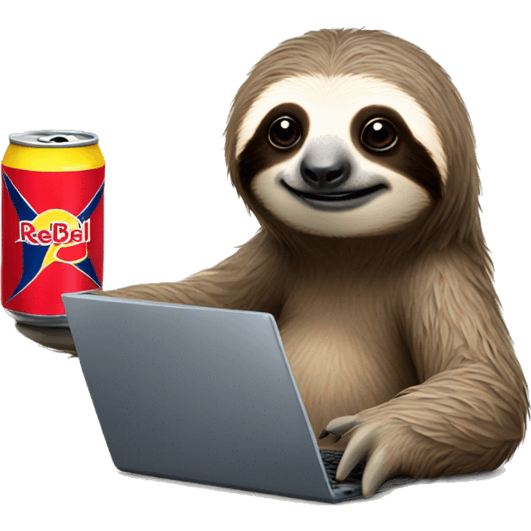 sloth with RedBull can and laptop emoji