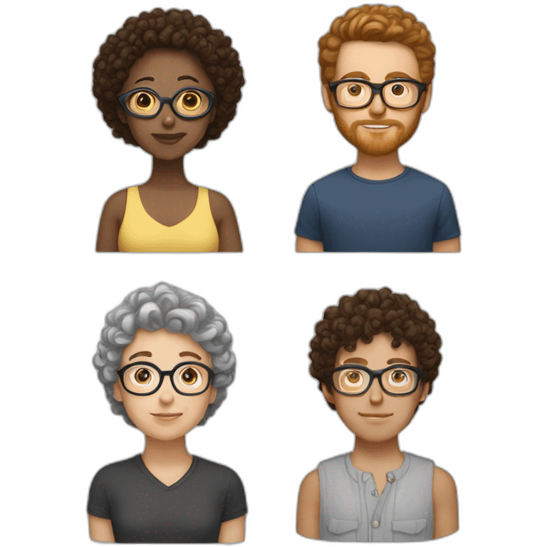 couple, white girl with round silver glasses and really short brown curly hair, taller white man with brown round glasses and short curly brown hair emoji