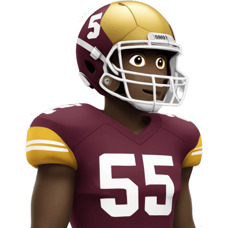 football player with face, wearing maroon and gold jersey, number 5 emoji