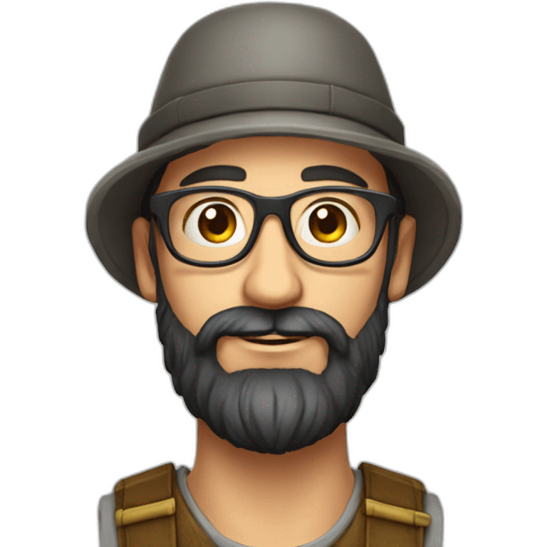 harvest garneder european long black beard no hair glasses with hat emoji