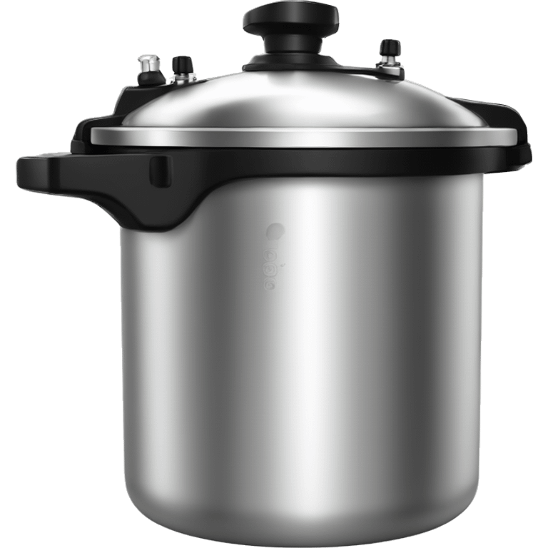 Stainless steel pressure pot, with black gights, lid with 3 clamps on the cover,  on the knob emoji