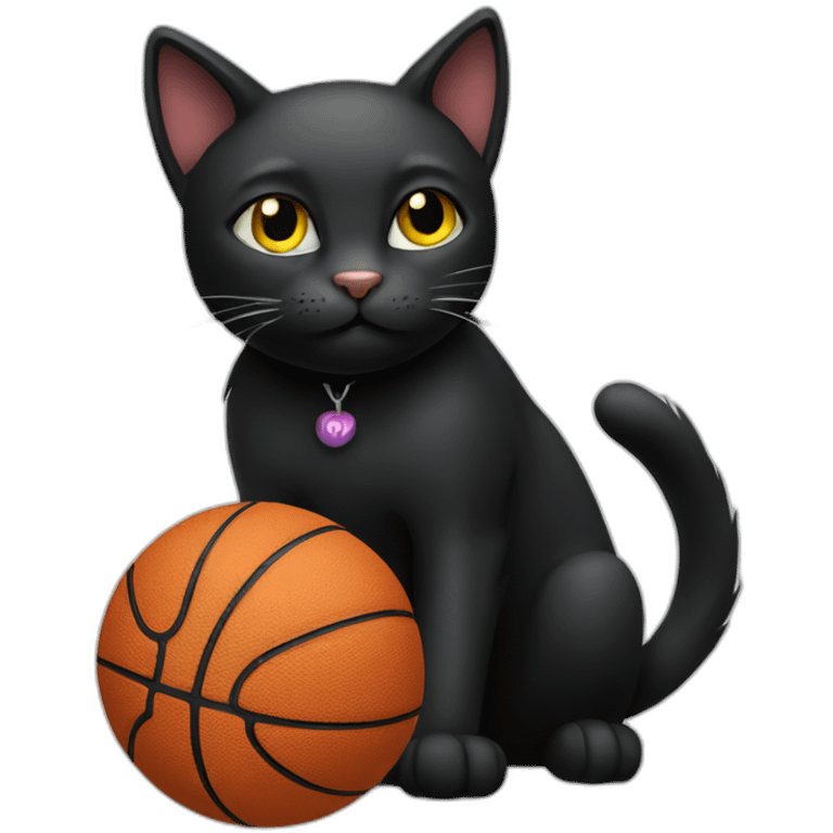 Black cat playing basketball emoji