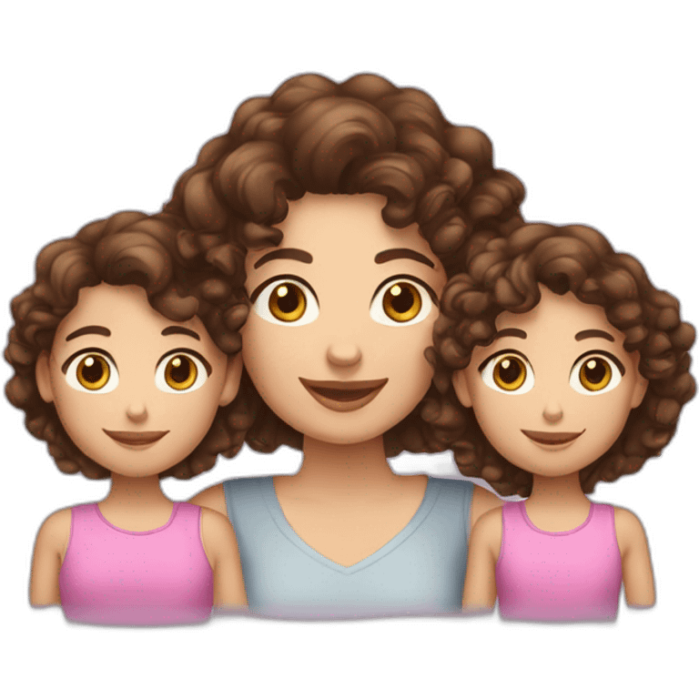 caucasian curly brunette brown eyed woman with her two daughters emoji