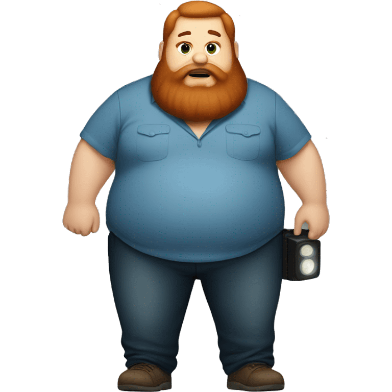 caseoh, man, very fat, 500lbs, red hair, long beard, full body, holding a flashlight emoji