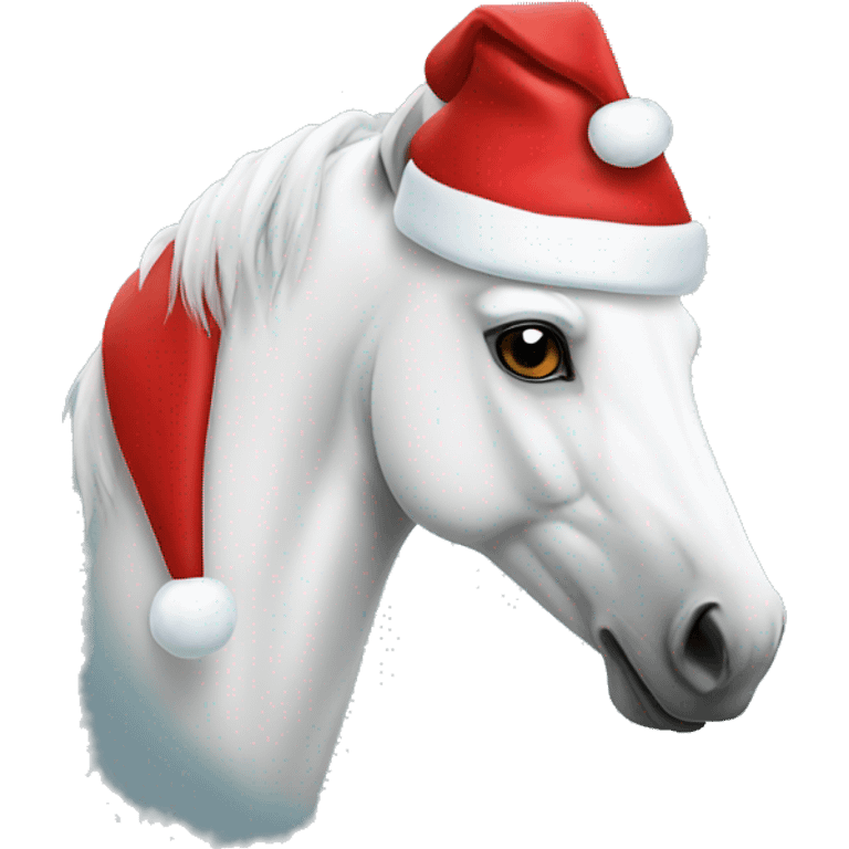 White Horse wearing a santa hat emoji