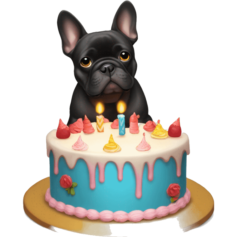 Black French bulldog holding a birthday cake  emoji