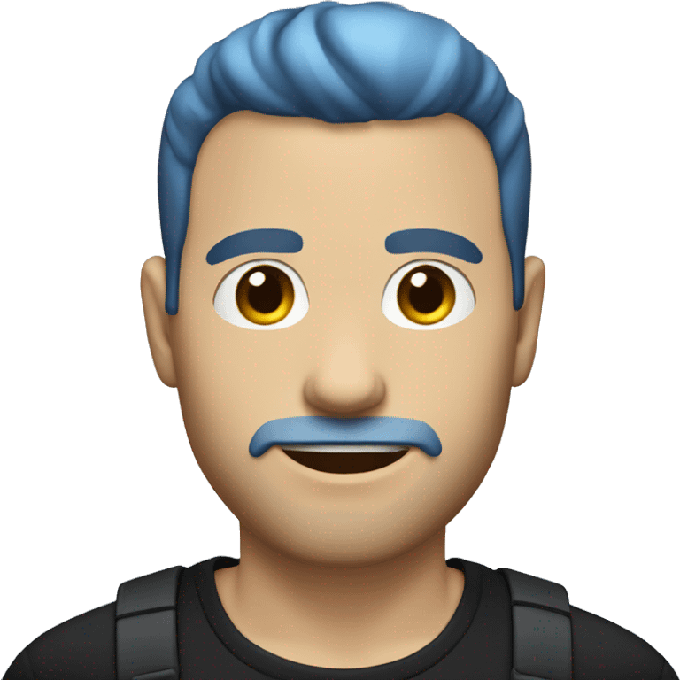 white guy with blue medium length hair, swept to the side covering half his face. wearing black shirt emoji