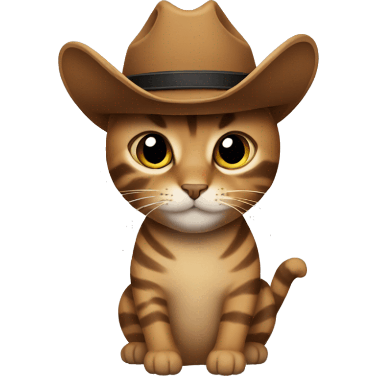 brown cat with black stripes has a cowboy hat on emoji