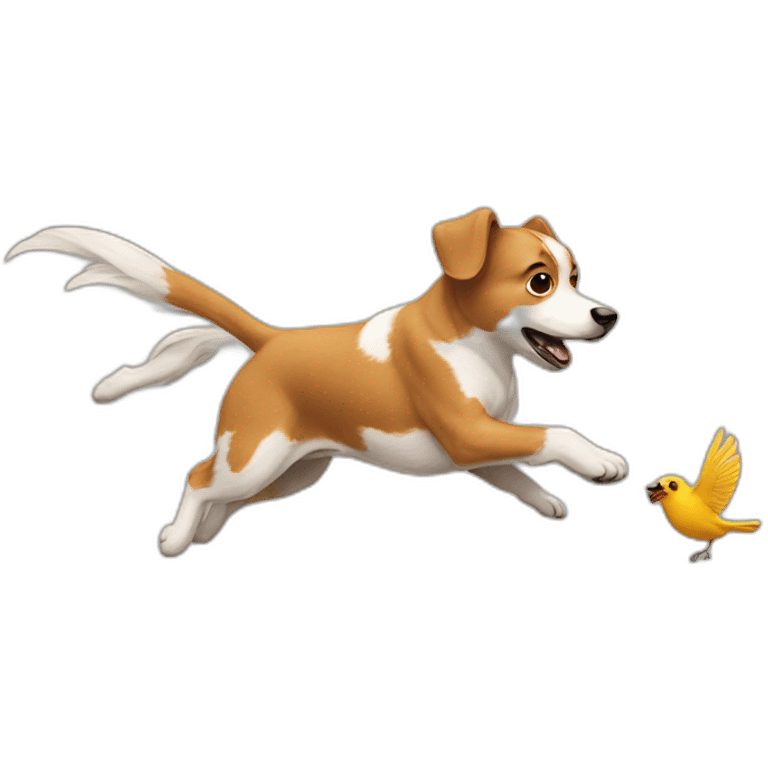 A dog chasing on a bird emoji