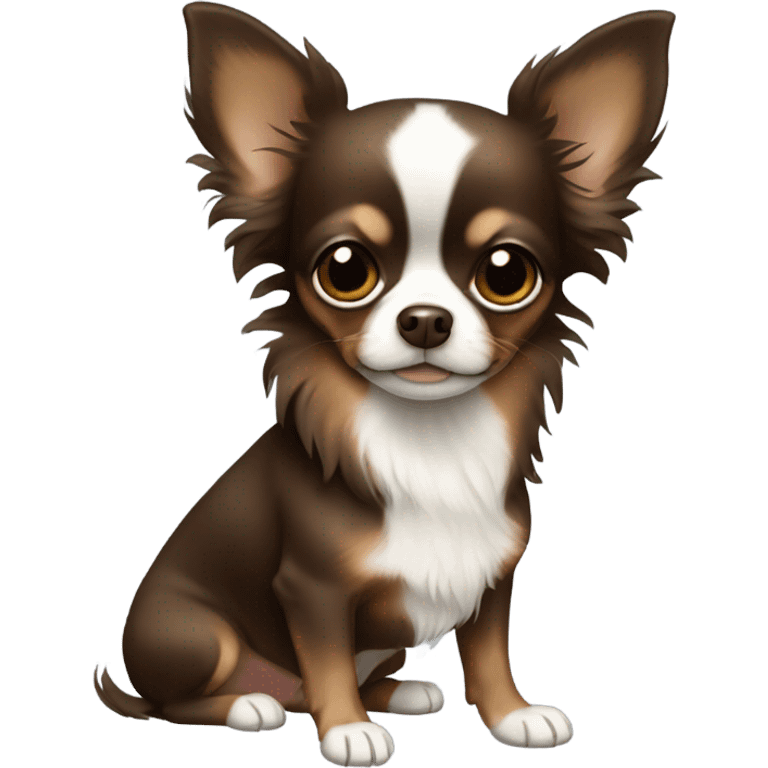 Dark brown long haired chihuahua with white chin and neck emoji