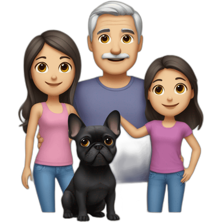 Family-of-four-father-without-mustache-mum-with-grey-hair-and-two-brunettes-daughters-with-long-hair-and-just-one-black-French-bulldog emoji