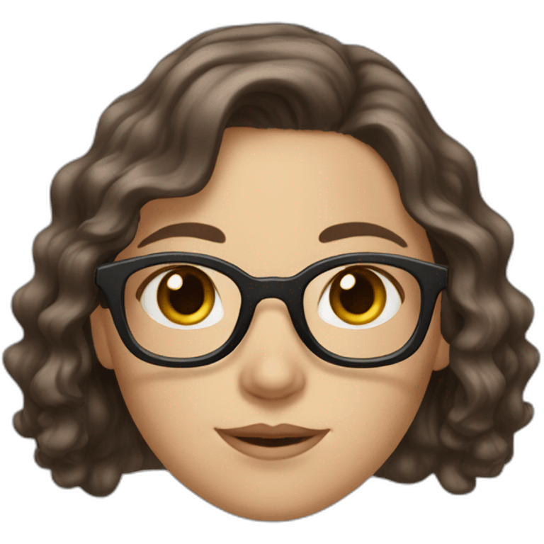 White Girl with wavy dark brown long hair, brown eyes and glasses emoji