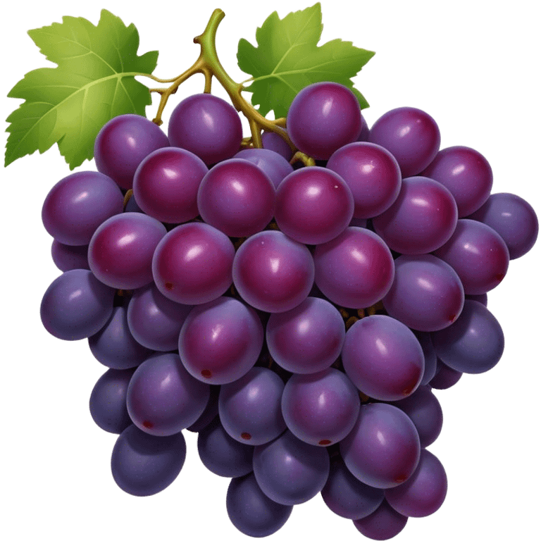 Cinematic Realistic Grapes Emoji, Clustered together in rich purple hues, with smooth, plump skins reflecting light in a glossy, delicate sheen. The stems curve slightly, holding the clusters together like a sweet, natural treasure. Soft glowing outline, capturing the essence of natural sweetness and richness in a bunch of ripe grapes! emoji