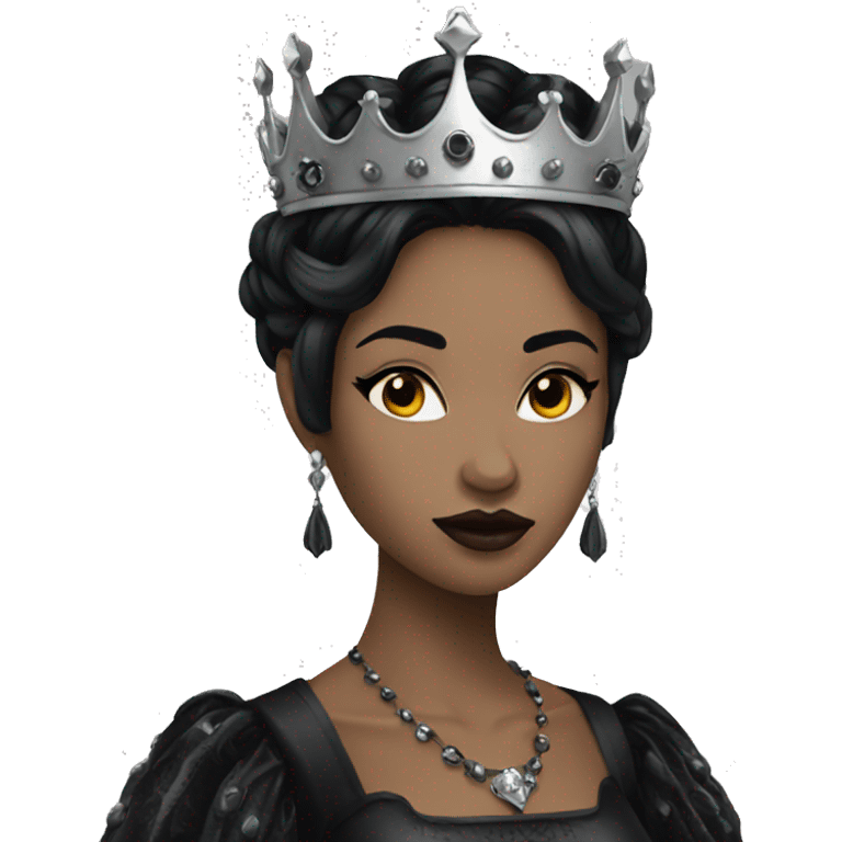 gothic queen with black crown black hair emoji