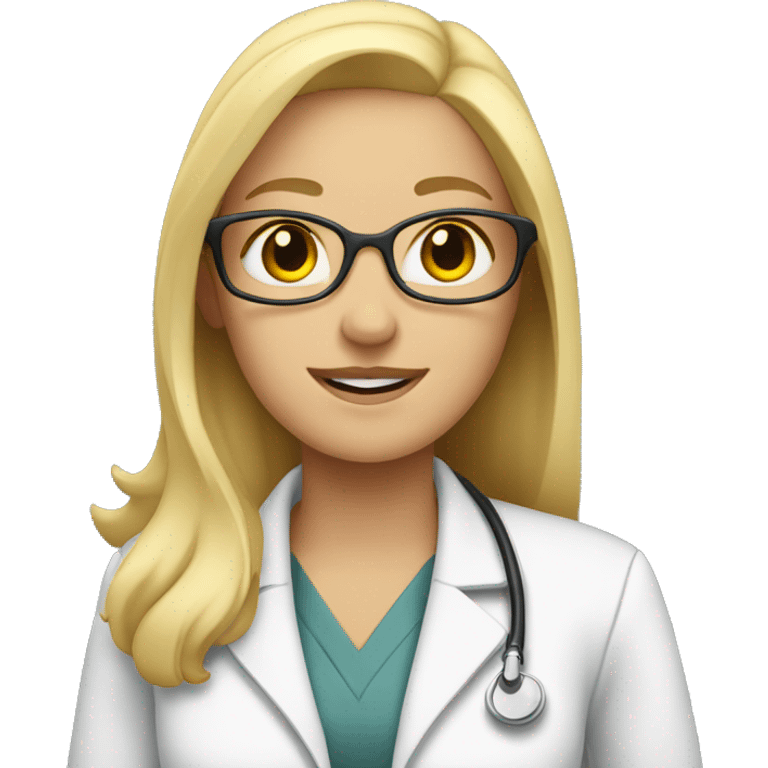 Blonde woman wearing a lab coat with a clipboard in her hand emoji