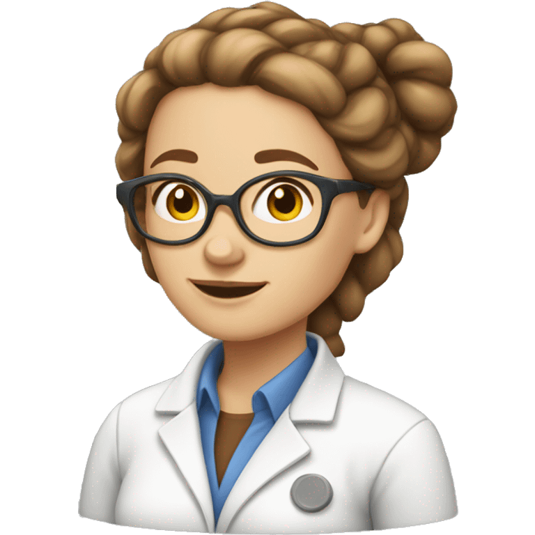 white Female scientist with brown hair in a bun emoji