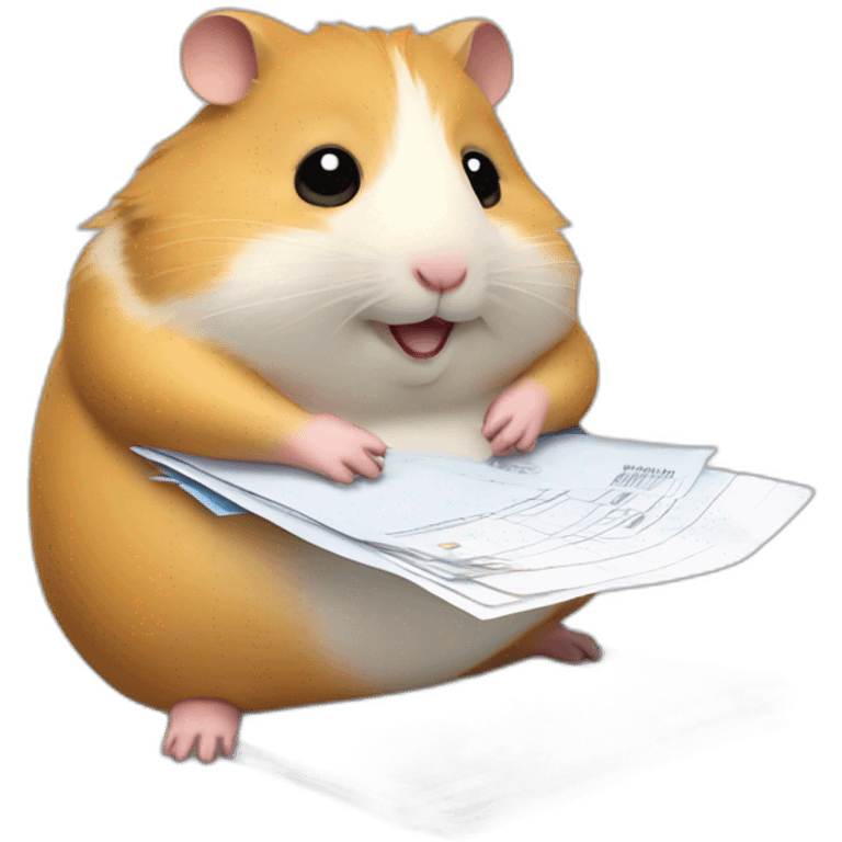 Fat hamster is sitting with a stack of documents and passport emoji