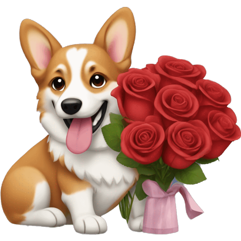 Red rose bouquet with a happy corgi emoji