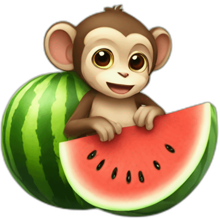 Baby Monkey hugging a watermelon  emoji