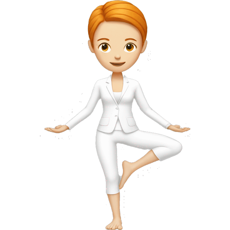 ginger girl doing yoga in white suit  emoji