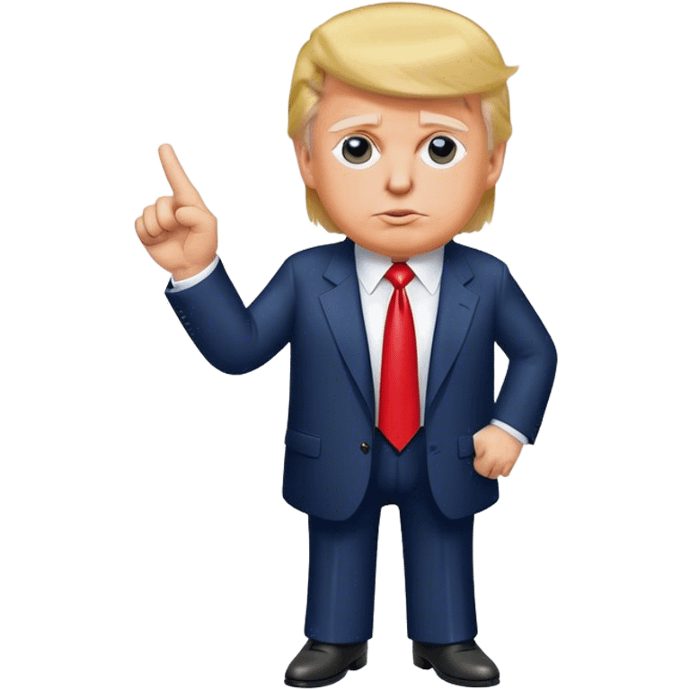 Donald Trump pointing his finger up, full-length, don't make big eyes, hyper-realistic emoji