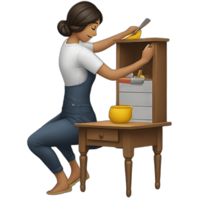 mujer pintando un mueble emoji