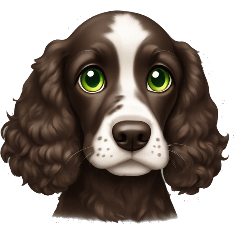 Dark brown cocker spaniel puppy with green eyes emoji