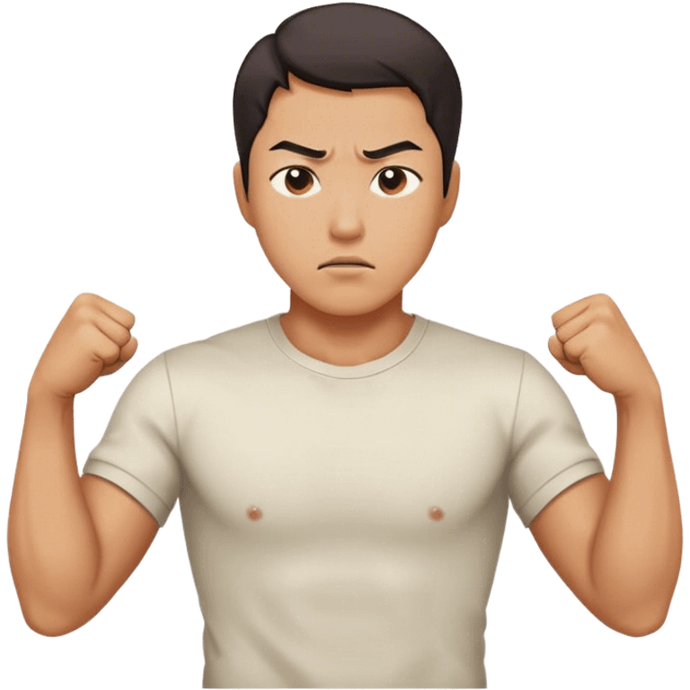 A determined Korean man in a shirt, clenching his fist with a confident expression. Emoji-style digital illustration emoji