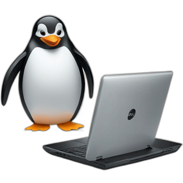 penguin with one dell brand laptop emoji