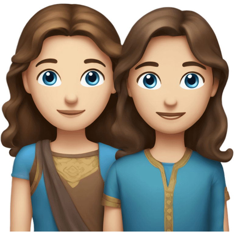 caucasian blue eyed woman with long brown hair holding hands with tall caucasian boy with dark brown hair and brown eyes emoji