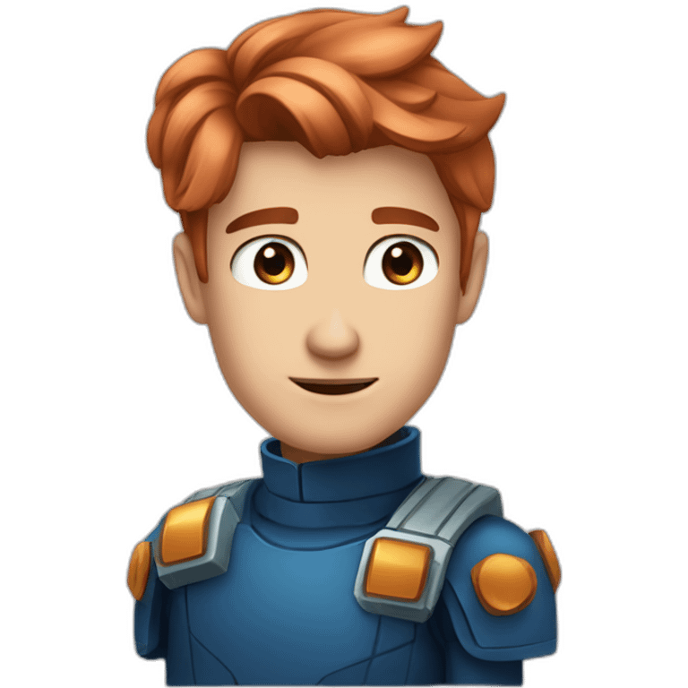 handsome space captain square face big cheekbones sharp jaw blue eyes neat copper hair emoji