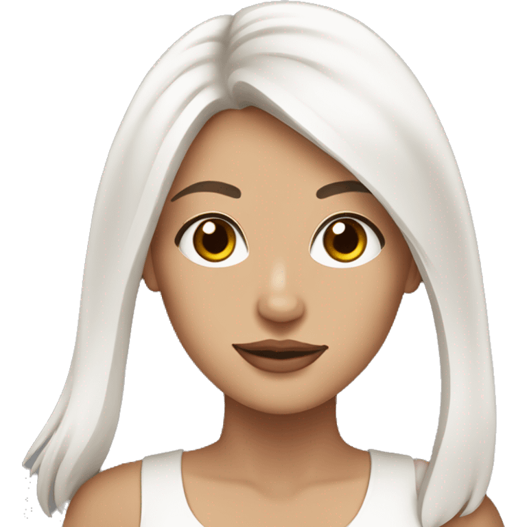 beautiful woman, straight long medium brown hair, big boobs, brown eyes With white Maltese dog emoji