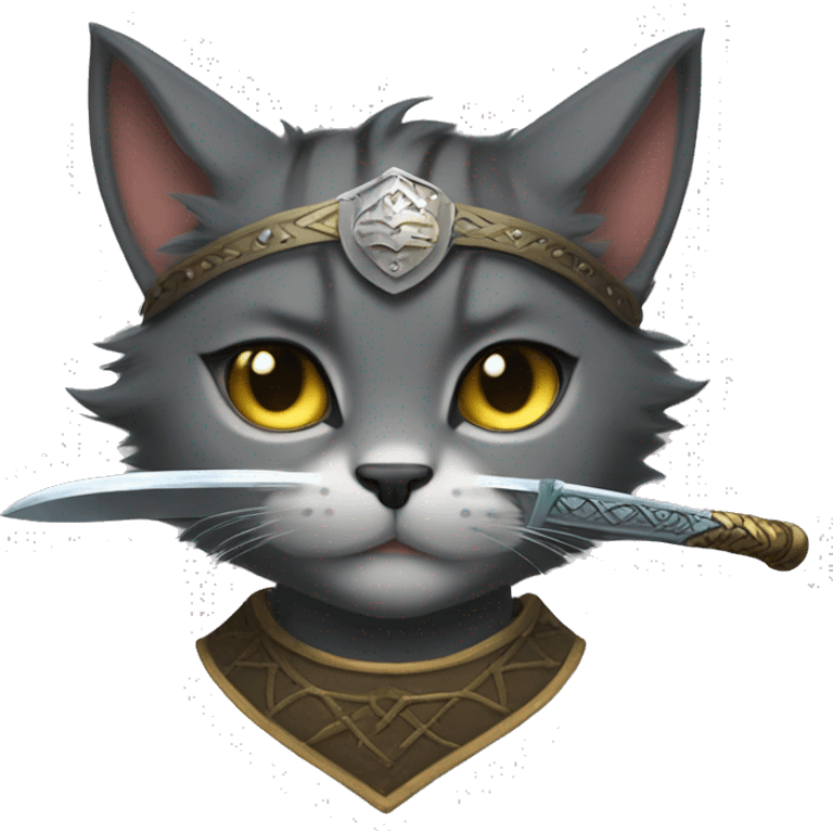 full view warrior cat with head band on and sword on the back emoji