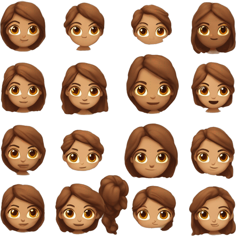 mujer pelo rojo lacio y oscuro, con cejas tupidas y brackets, color de ojos marron claro emoji