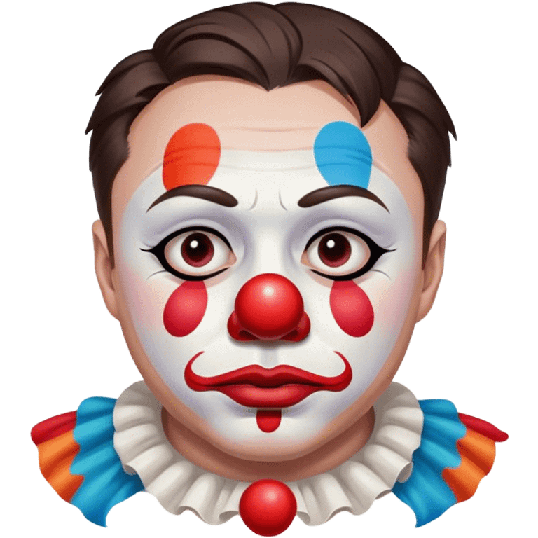 Elon Musk sad as he paints a clown face on his own face emoji