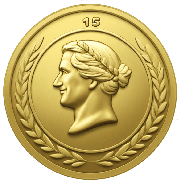 gold coin with large "15" label in center and laurel emoji