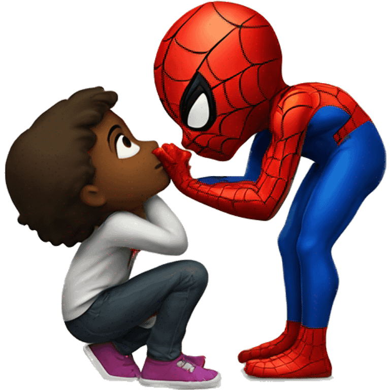 kid kissing spiderman emoji